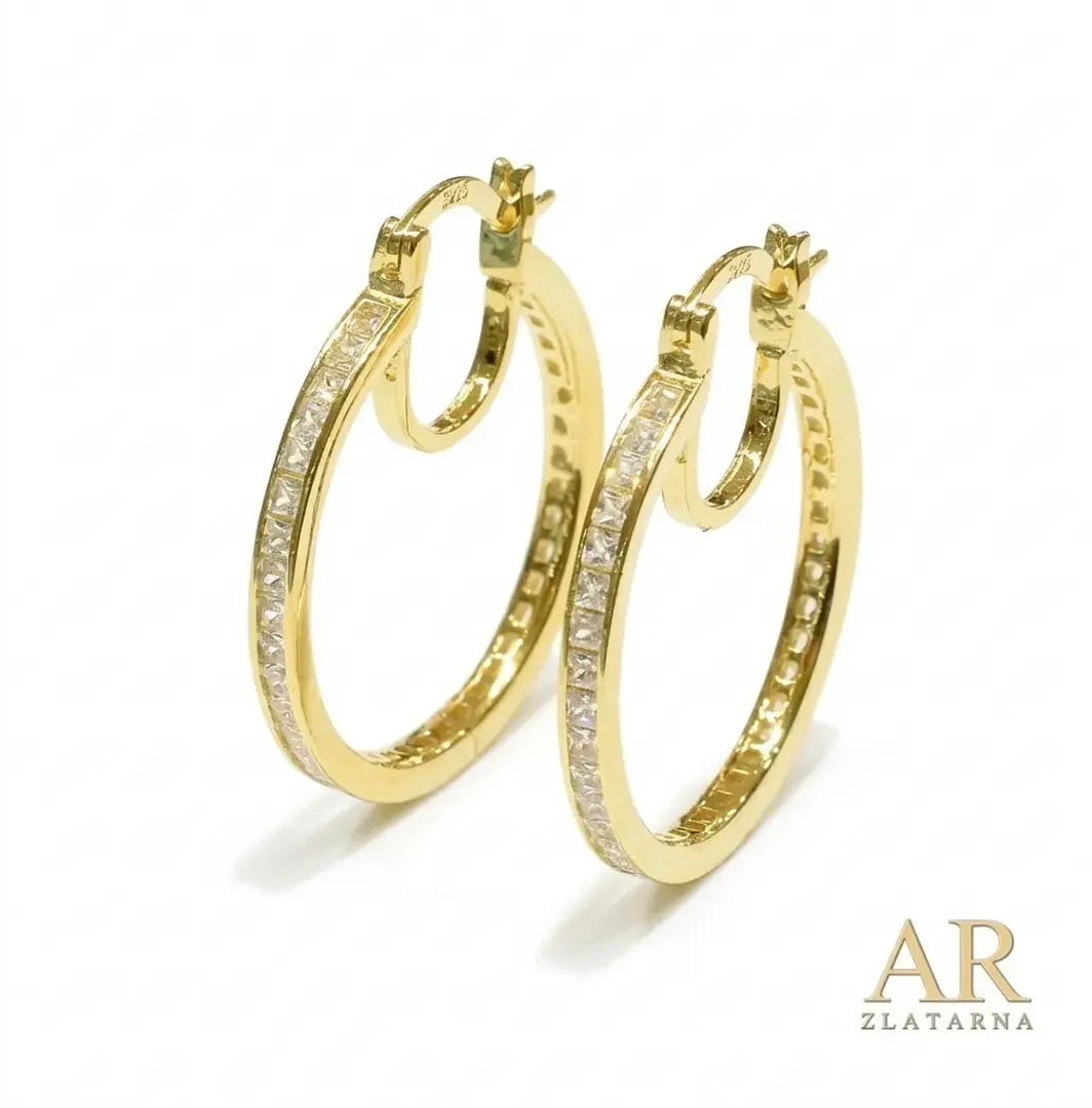 Srebrne pozlaćene naušnice Okrugle sa cirkonima Model 2