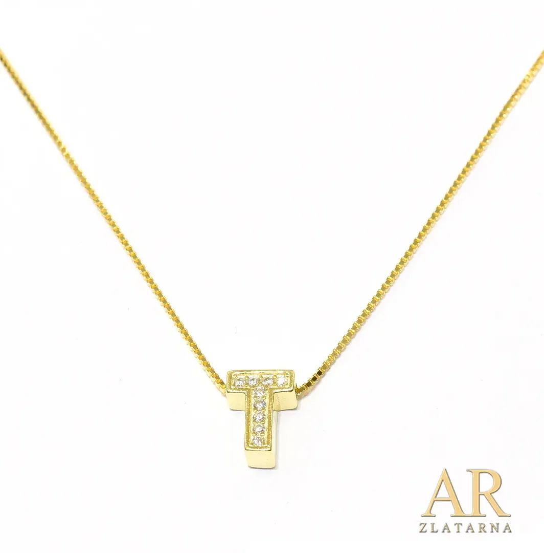Srebrna pozlaćena ogrlica slovo T