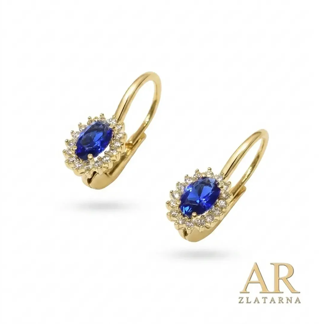 Zlatne naušnice sa plavim kamenom i cirkonima model 4