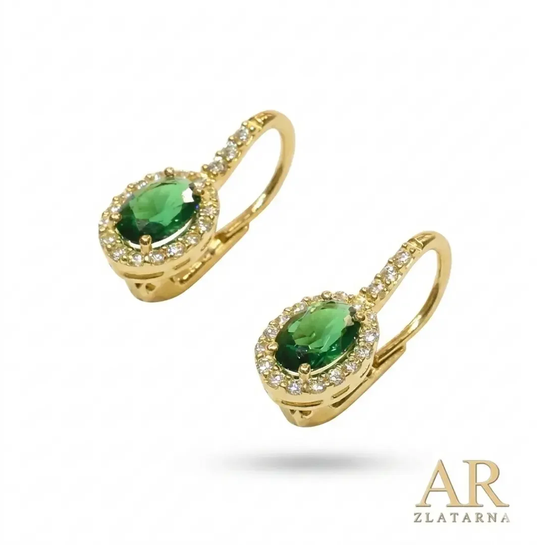 Zlatne naušnice sa Zelenim kamenom i cirkonima Model 4