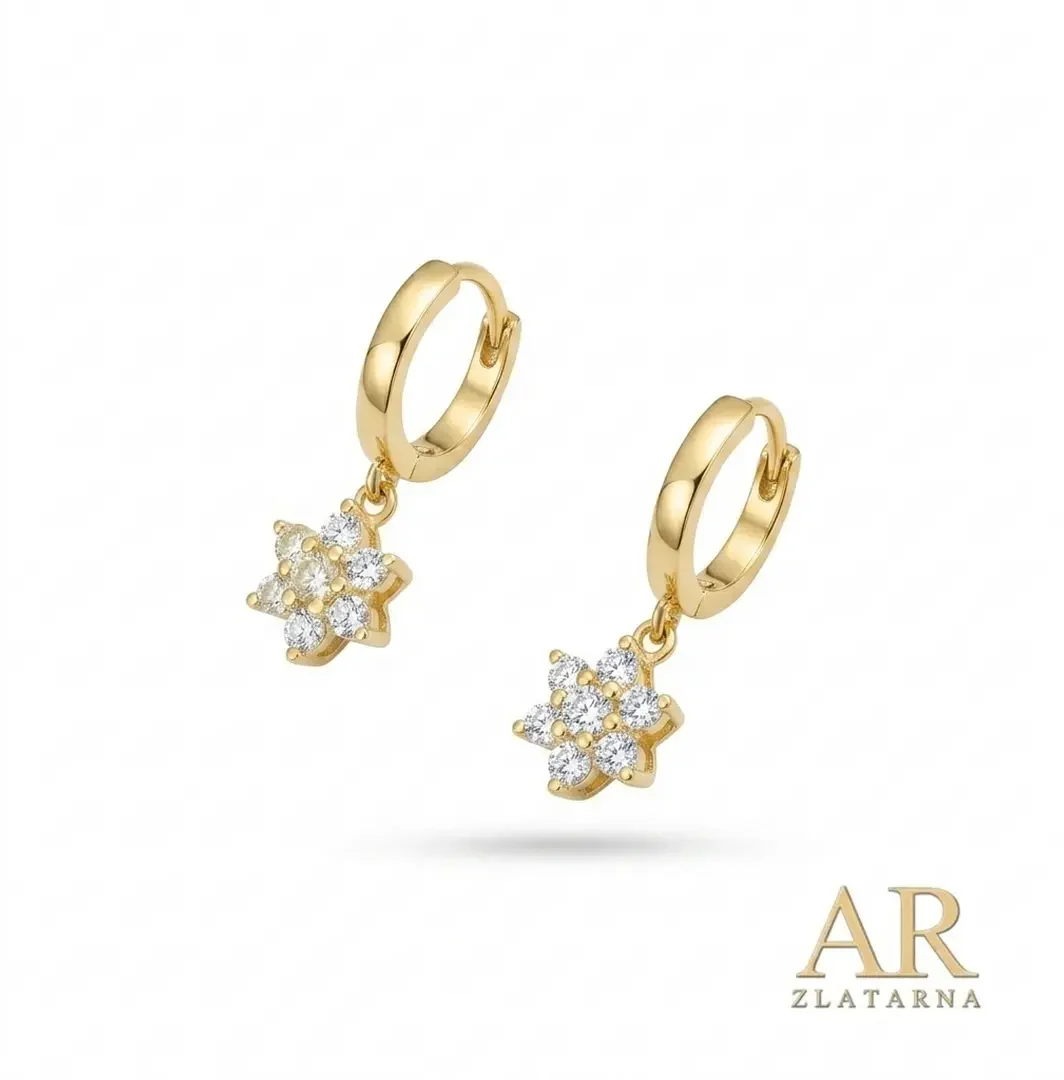 Srebrne pozlaćene naušnice Crystal Flower Hoops