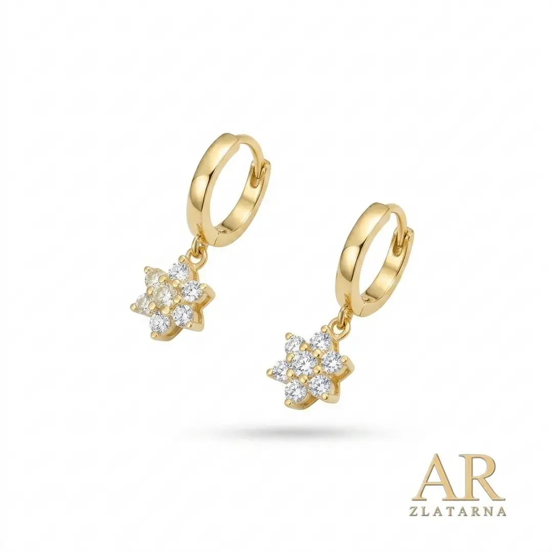 Srebrne pozlaćene naušnice Crystal Flower Hoops