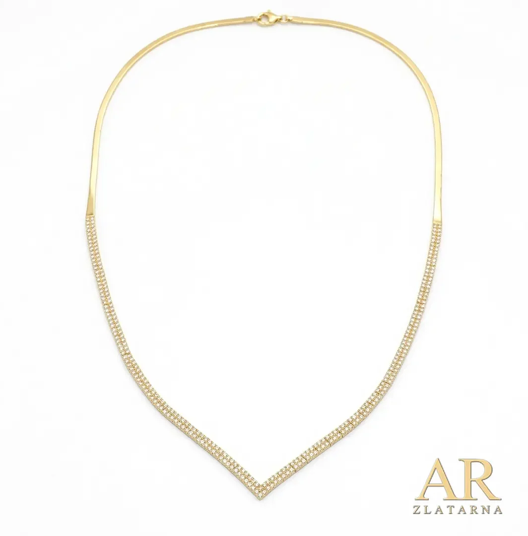 Zlatna ogrlica "V" oblika s dva reda cirkona